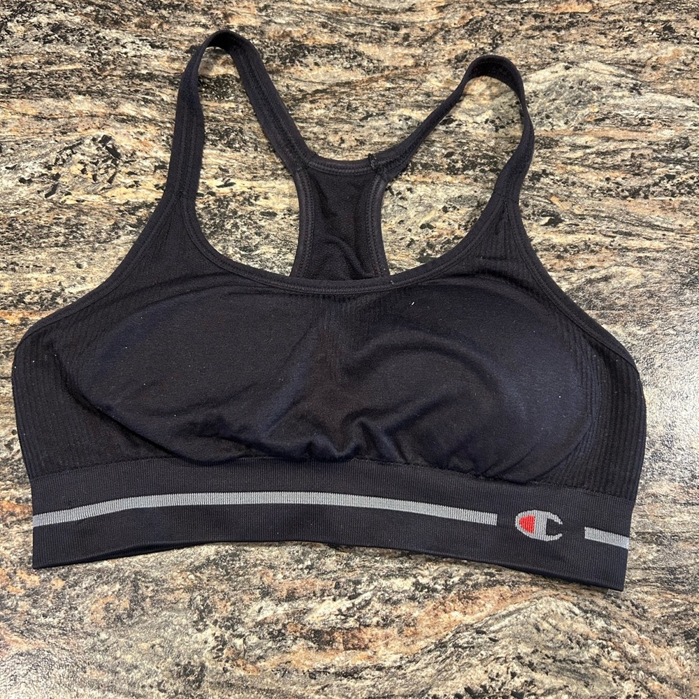 Champion Black Racerback Sports Bra with Gray Accent